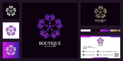 Blumen- oder Ornament-Luxus-Logo-Template-Design mit Visitenkarte. vektor