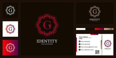 bokstaven g lyx prydnad blomma ram logotyp malldesign med visitkort. vektor