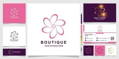 Blumen-, Boutique- oder Ornament-Logo-Vorlage mit Visitenkarten-Design. vektor