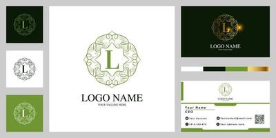 buchstabe l luxus ornament blume oder mandala rahmen logo template design mit visitenkarte. vektor