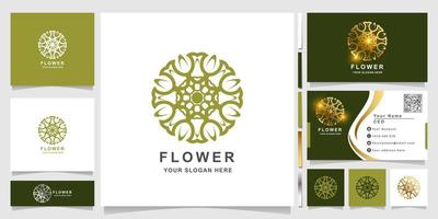 minimalistische, elegante Zierblumen-Logo-Vorlage mit Visitenkarten-Design vektor