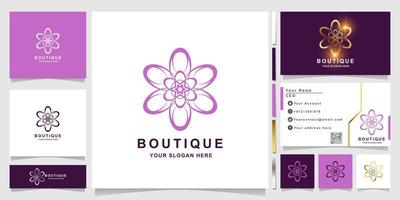 blomma, boutique eller prydnad logotyp mall med visitkort design. vektor