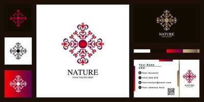 blomma eller prydnad lyx logotyp malldesign med visitkort. vektor