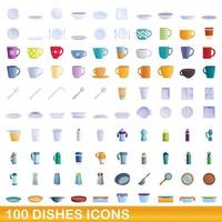 100 Gerichte Icons Set, Cartoon-Stil