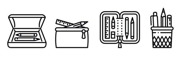 Federmäppchen-Symbole gesetzt, Umrissstil vektor