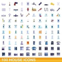 100 hus ikoner set, tecknad stil vektor