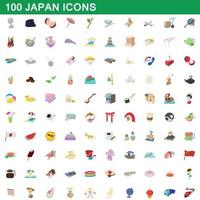 100 japan ikoner set, tecknad stil vektor