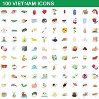 100 vietnam ikoner set, tecknad stil vektor