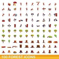 100 Waldsymbole im Cartoon-Stil vektor