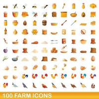 100 Farm-Icons gesetzt, Cartoon-Stil vektor