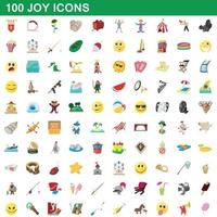 100 glädje ikoner set, tecknad stil vektor