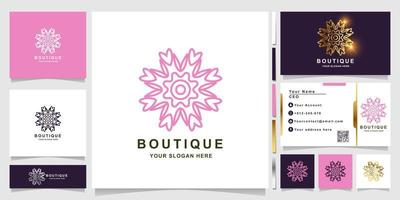 natur, blomma, boutique eller prydnad logotyp mall med visitkortsdesign. kan användas spa, salong, skönhet eller boutique logotyp design. vektor