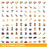 100 Farm-Icons gesetzt, Cartoon-Stil vektor