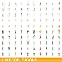 100 Personen Icons Set, Cartoon-Stil vektor