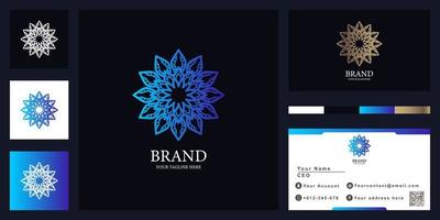 blomma, boutique eller prydnad lyx logotyp malldesign med visitkort. vektor