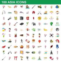 100 asiatische Symbole gesetzt, Cartoon-Stil vektor