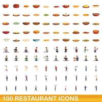 100 Restaurant-Icons gesetzt, Cartoon-Stil vektor