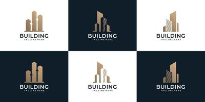 Eine Reihe moderner, einzigartiger Logo-Inspirationen für Immobiliengebäude vektor