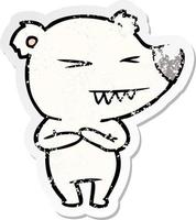bedrövad klistermärke av en arg isbjörn tecknad vektor