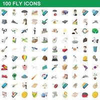 100 Fliegensymbole gesetzt, Cartoon-Stil vektor
