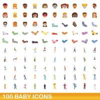 100 Baby-Icons gesetzt, Cartoon-Stil vektor