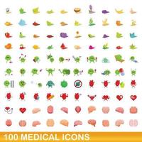 100 medicinska ikoner set, tecknad stil vektor