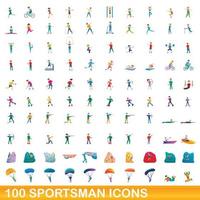 100 Sportler-Icons gesetzt, Cartoon-Stil