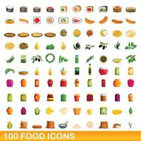 100 mat ikoner set, tecknad stil vektor