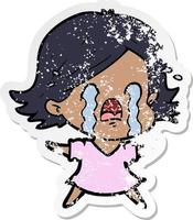 bedrövad klistermärke av en tecknad kvinna som gråter vektor