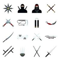 ninja platt ikoner set vektor