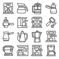 kaffebryggare ikoner set, konturstil vektor