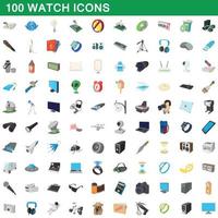100 Uhrensymbole im Cartoon-Stil vektor