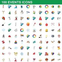 100 Events Icons Set, Cartoon-Stil vektor