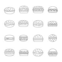 hamburgare ikoner set, konturstil vektor