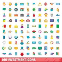 100 Investment-Icons gesetzt, Cartoon-Stil vektor