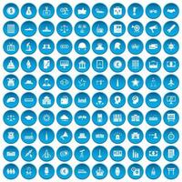 100 statliga ikoner i blått vektor