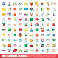 100 val ikoner set, tecknad stil vektor