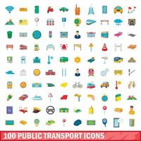 100 Symbole für öffentliche Verkehrsmittel im Cartoon-Stil vektor