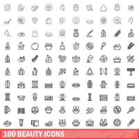 100 skönhet ikoner set, kontur stil vektor