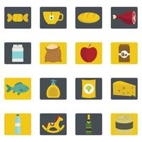 butik navigering livsmedel ikoner i platt stil vektor