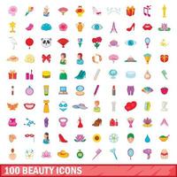 100 skönhet ikoner set, tecknad stil vektor