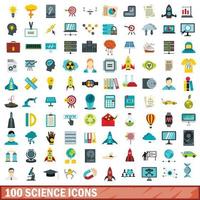 100 vetenskap ikoner set, platt stil vektor
