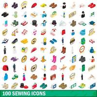 100 sömnad ikoner set, isometrisk 3d-stil vektor