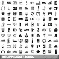 100 Geräte-Icons gesetzt, einfacher Stil vektor