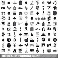 100 Beauty-Produkt-Icons gesetzt, einfacher Stil vektor