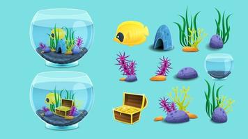 Set von Aquarienelementen. Konstrukteur zum Sammeln des Aquariums. vektor