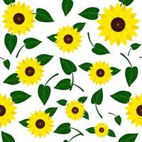 gelbe sonnenblumen und blätter helles sommernahtloses muster vektor