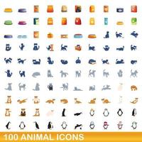 100 Tiersymbole im Cartoon-Stil vektor