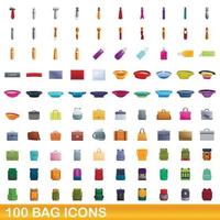 100 väska ikoner set, tecknad stil vektor