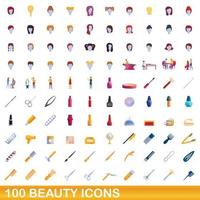 100 Beauty-Icons gesetzt, Cartoon-Stil vektor